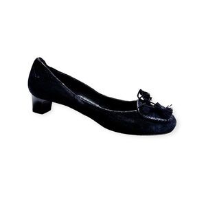 Chloe Black suede pump with bow and tassel, square toe, size 37.5 EU